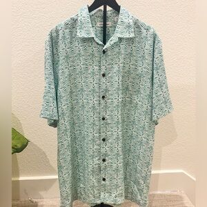Caribbean Teal Geometric Short-Sleeve Button-Down Shirt . Size XLT . NEW